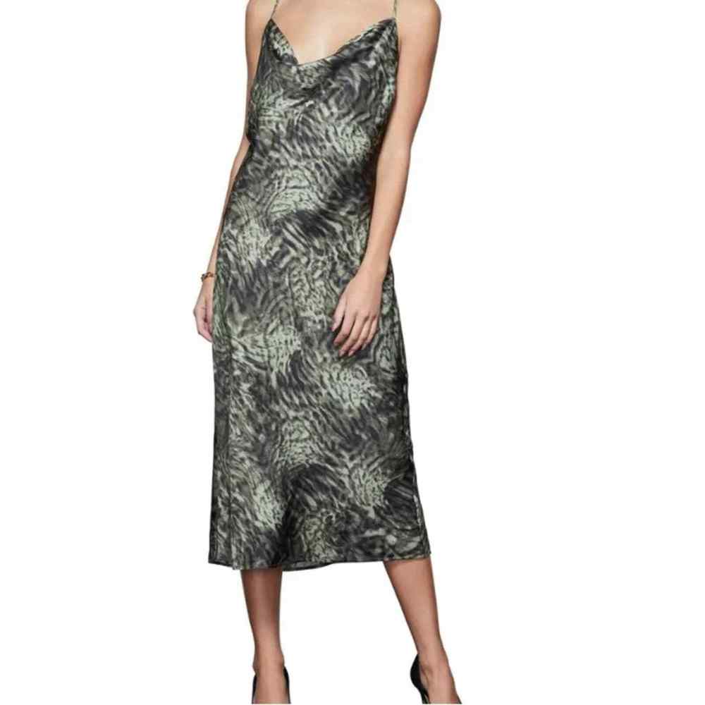 Good American Jungle Print Cowl Neck Green Bias Slip Midi Dress Women's Large